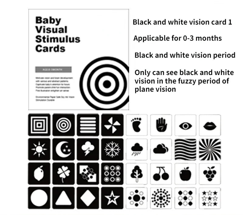 Montessori visual cards black and white 0-36 months in the shape of animals