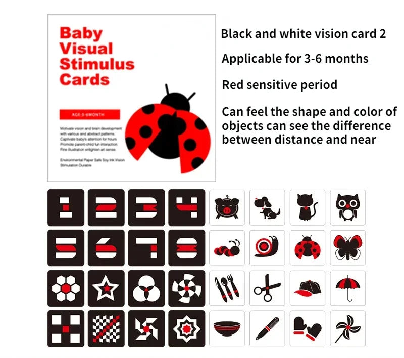 Montessori visual cards black and white 0-36 months in the shape of animals