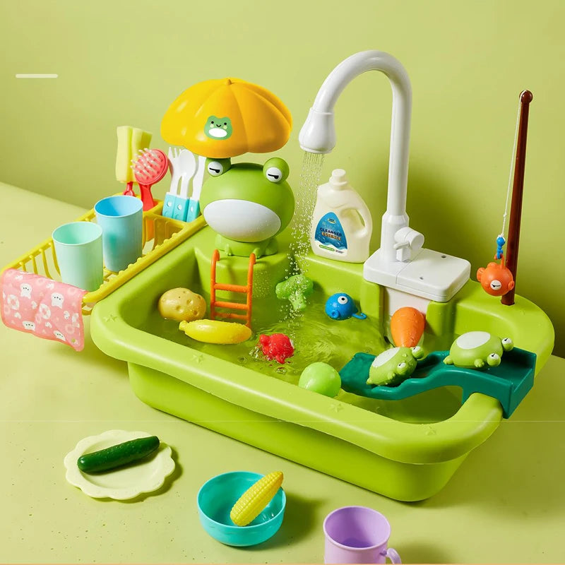 Toys for kids kitchen, electric dishwasher with running water